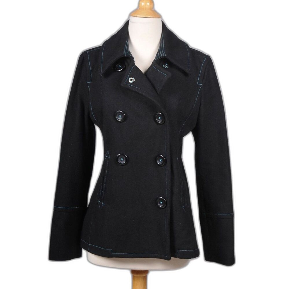 Wet Seal Wool Pea Coat Teal Top Stitching Lined Size L